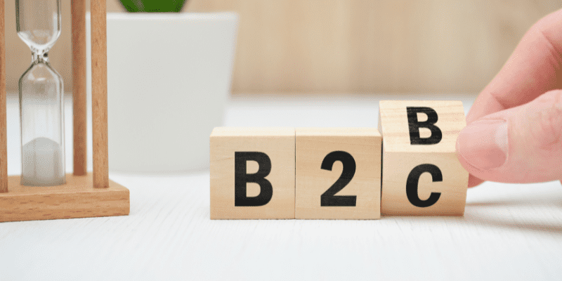 B2B spelled oout with wooden blocks